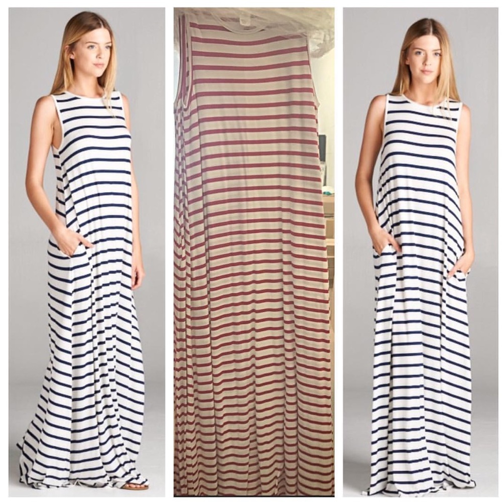 Red/white striped maxi dress